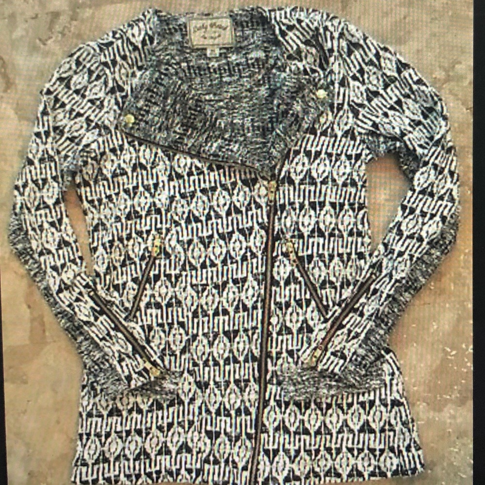 Lucky Brand knit blazer jacket with gold zippers